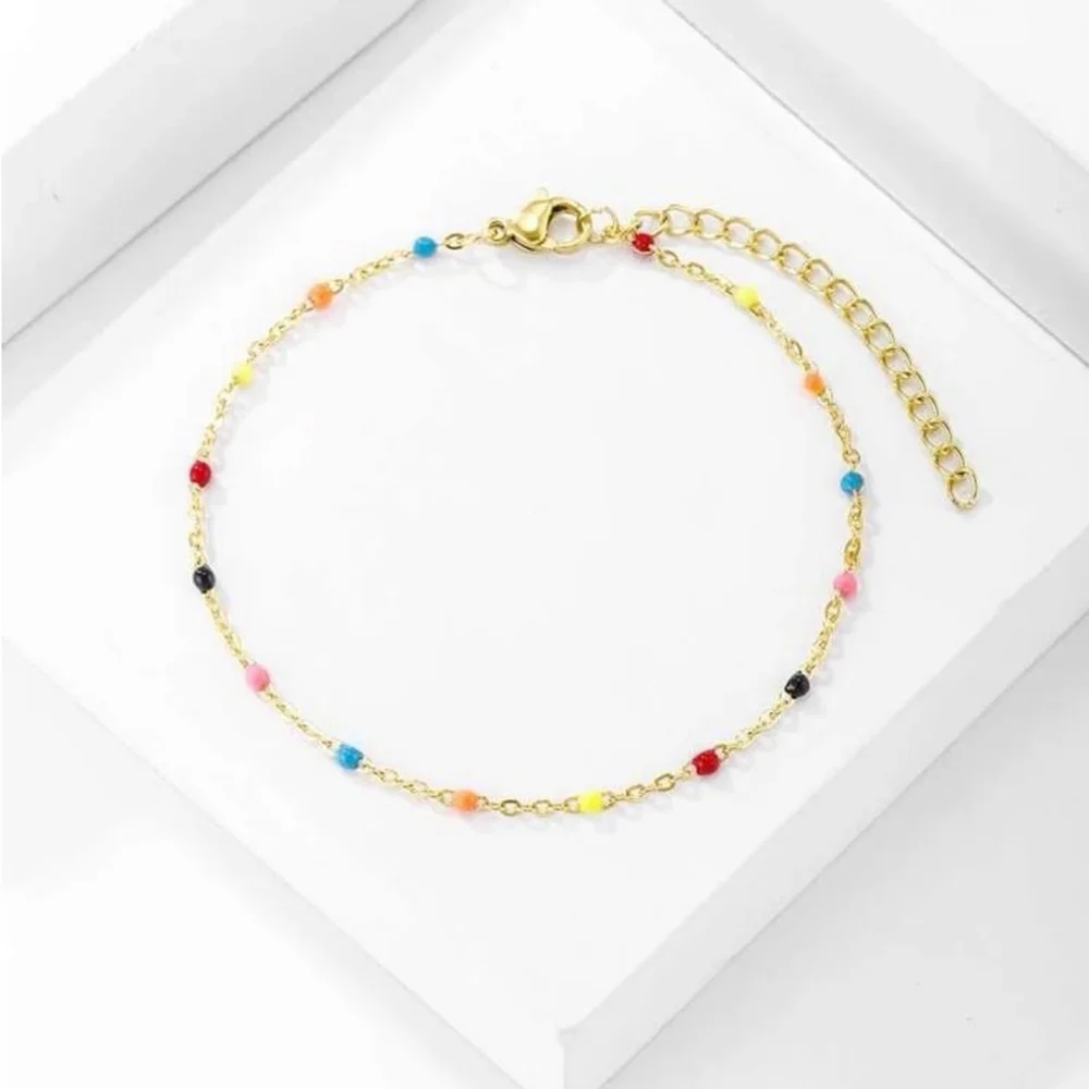 ⚠️Clearance Multi Color Bead Bracelet Yellow Gold - Picture 1 of 3